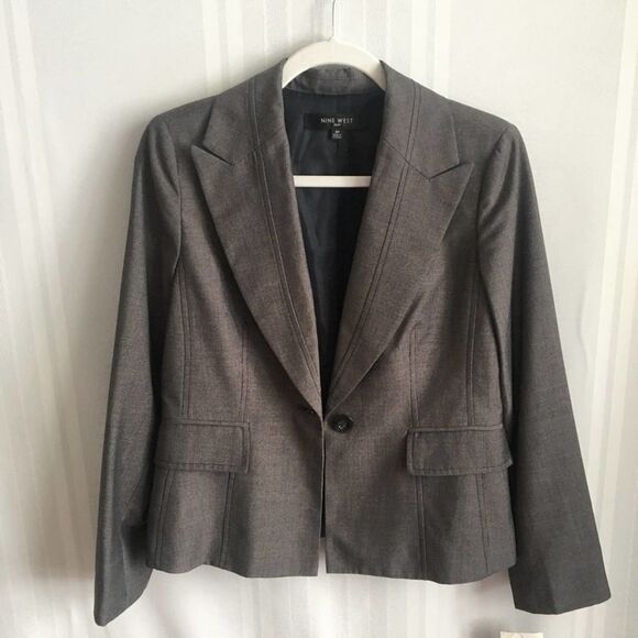 Nine West Suit One Button Blazer Jacket Gray 8P NWT Long Sleeve Workwear - Picture 2 of 10